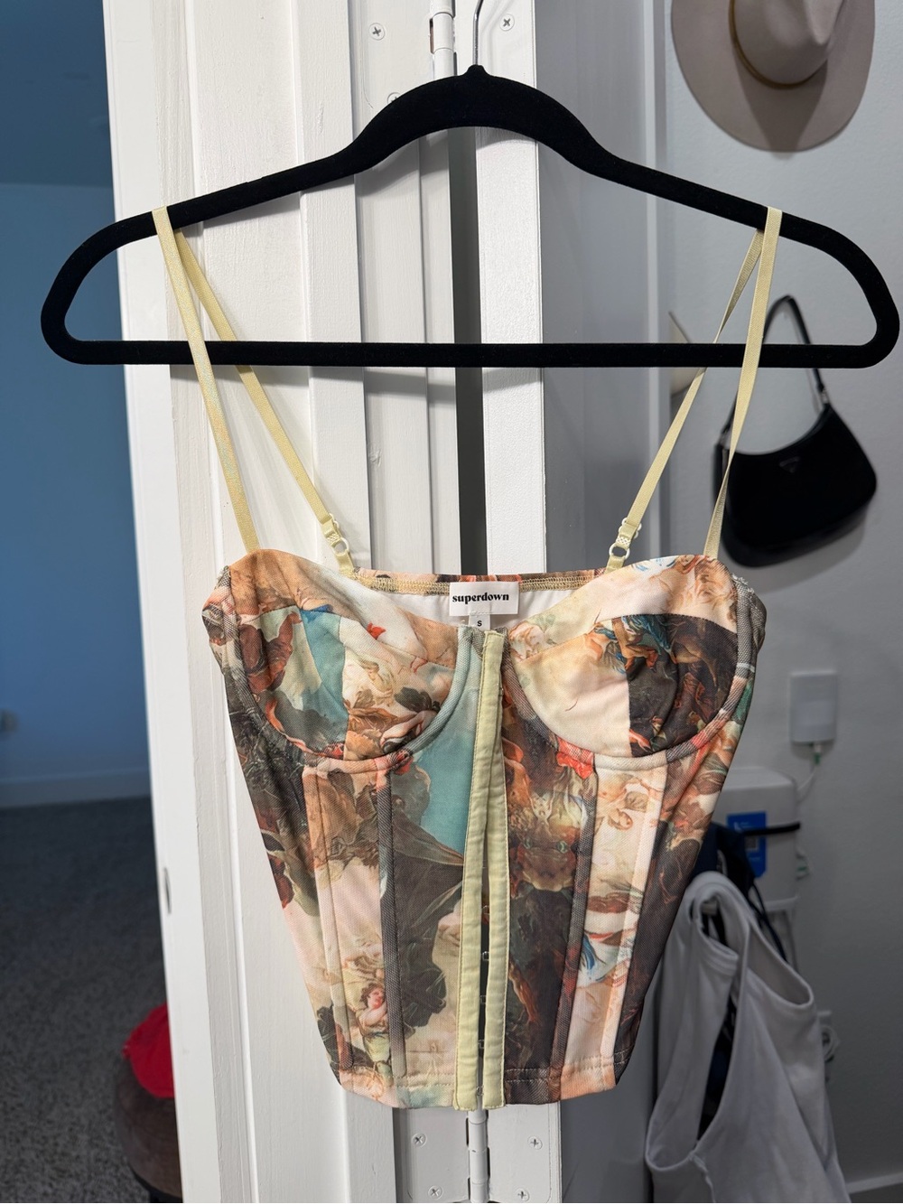 superdown Printed Renaissance Bustier in Yellow and Multicolor